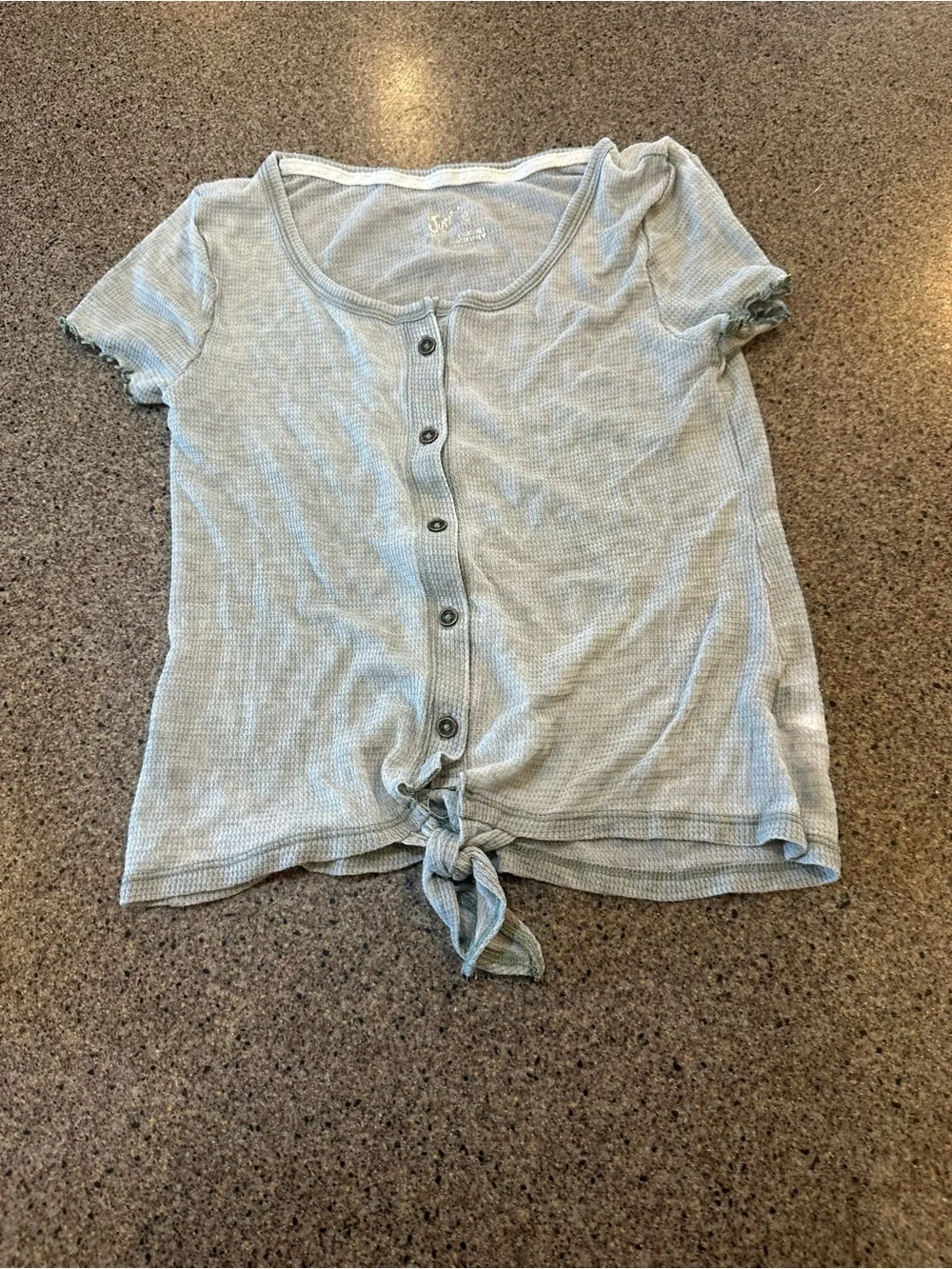 Justice Light Sage Tie-Front Button Short Sleeve Top